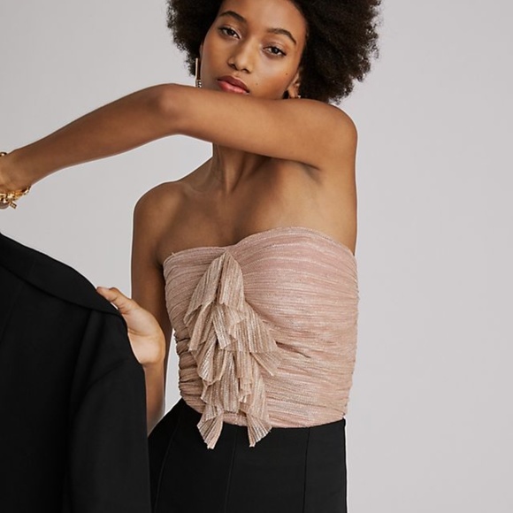 Anthropologie Tops - Anthropologie Pink Ruffled Metallic Tube Top
